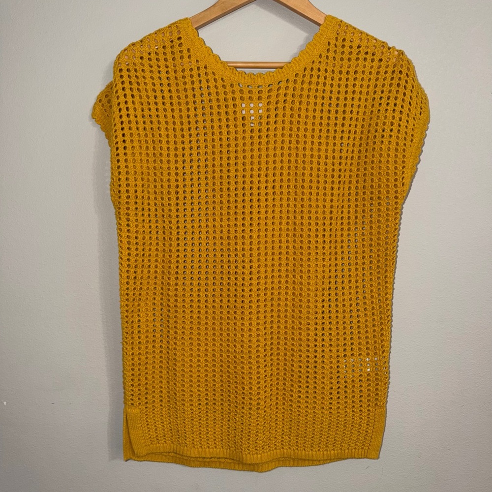 Open Knit Crochet‎ Sleeveless Sweater Top Yellow 
M Boho Fisherman Coastal Beach